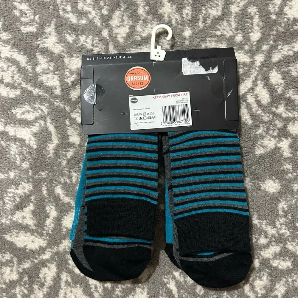 The Orrsum Sock Co. Halloween Teal Grey and Black Crew Socks 3 pack NEW 8-12